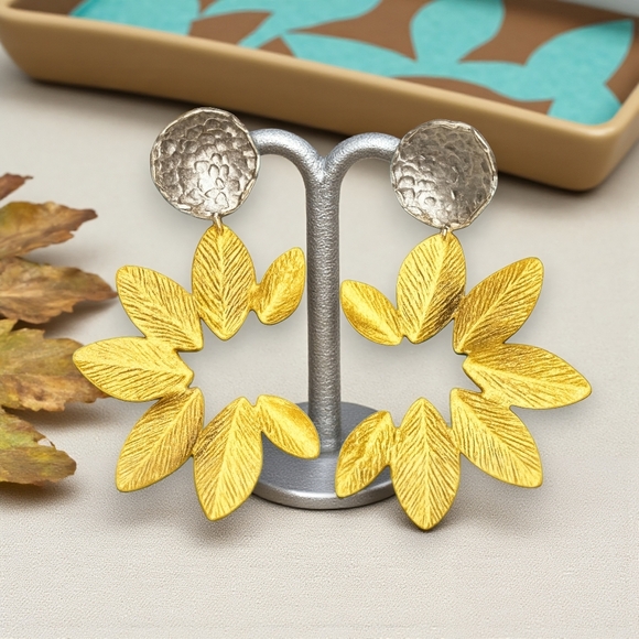 🆕️Turkish Stunning Handmade Artisan 18K Gold Plated Brass Fine Leaf Earrings - Picture 10 of 12